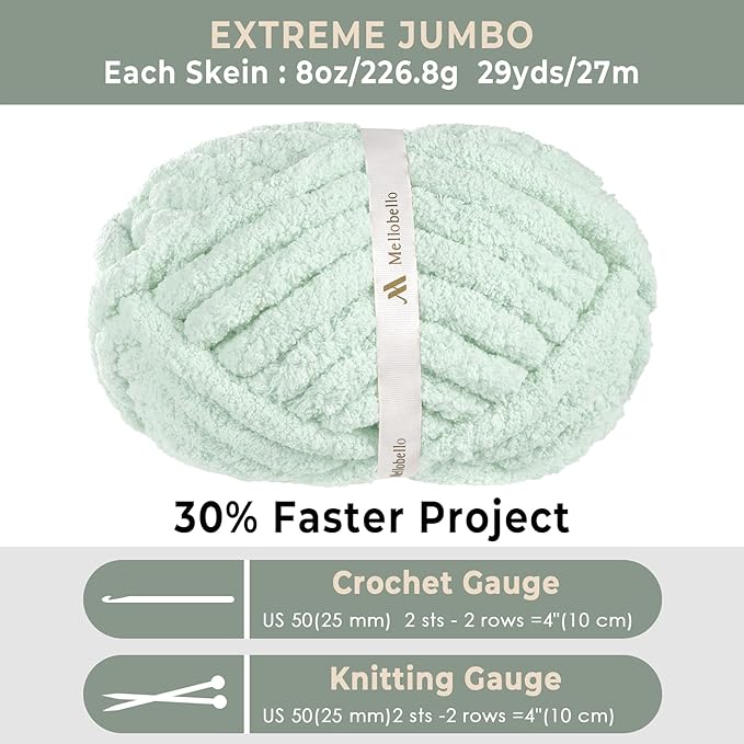 Jumbo Chunky Yarn for Hand Knitting - Super Thick Chenille Chunky Yarn for Crocheting - Extra Soft Bulky Fluffy Blanket Big Yarn 8 Jumbo Pack (27yds,8 oz Each Skein)