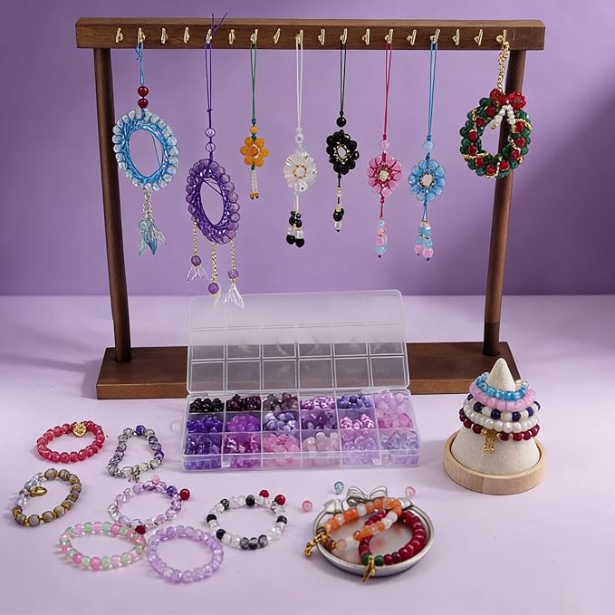 Hanyoung 8mm Glass Beads for Bracelet, Violet Elegant Series Purple 18 Colors 450 pcs Beads for Jewelry Making kit, Crystal Glass Round Beads for DIY Crafts Gifts (Purple Color)