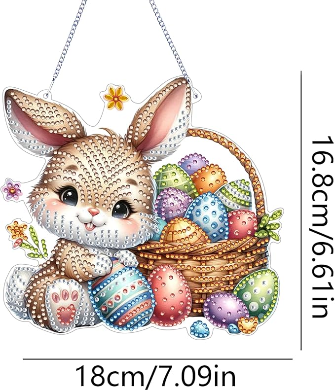 ARPADAMO Hanging Diamonds Art kit for Adult,DIY Easter Bunny Pendant Diamonds Painting Art Kit, 6.6x7.0 inch Acrylic Diamonds Painting Board Kit Ornament, Special Crystal Diamond Hanging Ornament