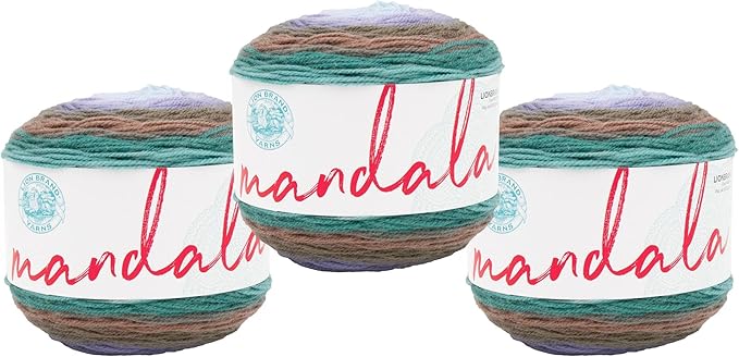 Lion Brand Yarn, Mandala DK Lightweight Yarn for Knitting, Crochet, and Crafts, Bowser, 3 Pack, Self-Striping Acrylic Fiber for Baby Blankets, Multicolor Shawls and Variegated Cardigans