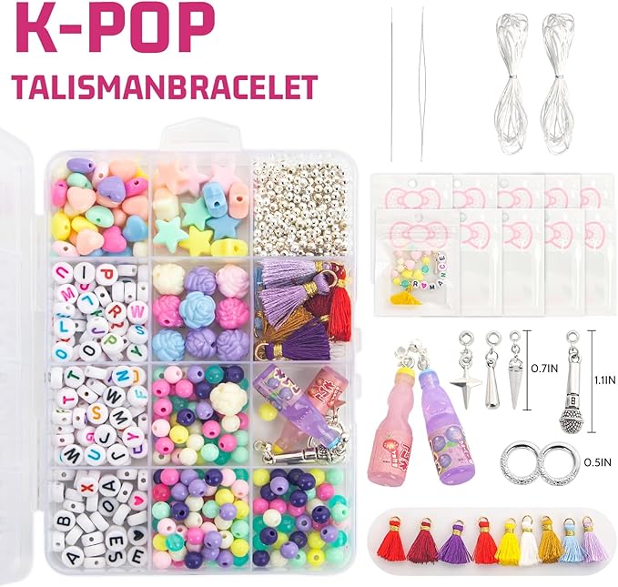foci cozi DIY Kpop Beads for Bracelets Making Kit,Fans Friendship Bracelet Jewelry Making Kit,Rubber Band Charm Bracelet Making Kit