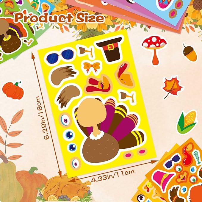 make a turkey stickers, 36 sheets make your own turkey stickers thanksgiving stickers for kids classroom reward, autumn stickers fall theme party favor thanksgiving crafts for kids,12 desgins