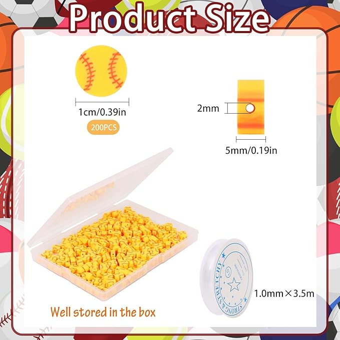 EVERMARKET 100pcs Baseball Beads Polymer Clay Baseball Softball Beads Charms Sports Ball Spacer DIY Bead for Necklace Bracelet Jewelry Handmade Jewelry Making Accessories Supplies