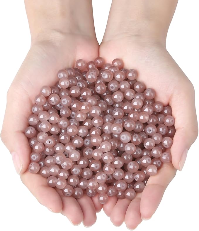 500Pcs Brown Round Glass Beads for Jewelry Making Bracelets, 8mm Beading Supplies Glass Crystal Beads for Bracelet DIY Crafts Kits Earring Necklaces(Brown)