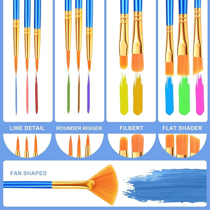 ESRICH Paint Brushes Set,10pack/120pcs Nylon Hair Round-Pointed Tip Acrylic Paint Brush for Watercolor Oil Rock Face Painting,12 Sizes Paint Brush for All Purposes Kids Adult Arts Painting Brush Kits.