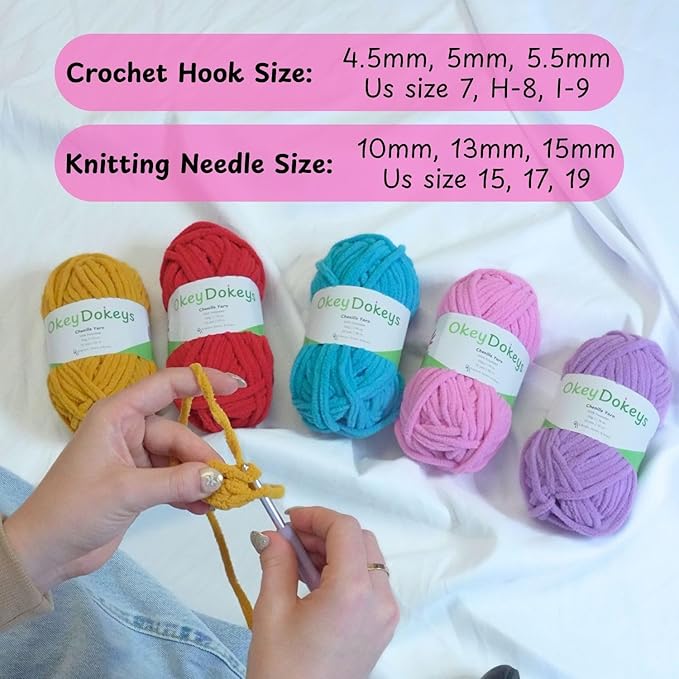 Size 6 Chenille Yarn 150g/96yds, 100% Polyester, Never Compressed to Keep Yarn Fluffy, 3 Packs, Each Skein - 1.76oz/50g, 32yds/35m, for Crocheting and Amigurumi, Lite Yellow, Color 8