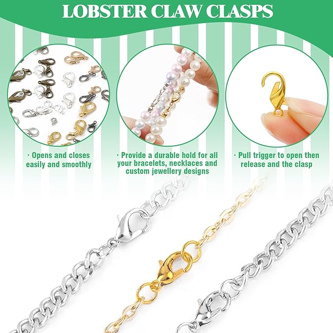 1682 Pcs 4 Colors 4/6/8/10mm Jump Rings with Opening Tool, Lobster Claw Clasps, Eye Pins, Jewelry Making Findings for Earring, Necklaces,Bracelets DIY (Gold/Bronze/Silver/Gun-Metal)
