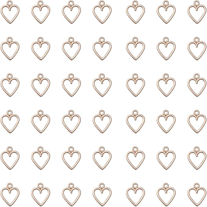 Ruwado 50 pcs Hollow Heart Jewelry Making Kits for Jewelry Making Small 1.5 x 1.2 cm Cute Accessories for DIY Crafting Project Christmas Tree Décor Necklace Bracelet Keychain Earring (KC Gold)