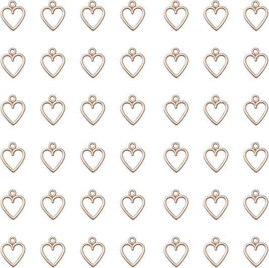 Ruwado 50 pcs Hollow Heart Jewelry Making Kits for Jewelry Making Small 1.5 x 1.2 cm Cute Accessories for DIY Crafting Project Christmas Tree Décor Necklace Bracelet Keychain Earring (KC Gold)