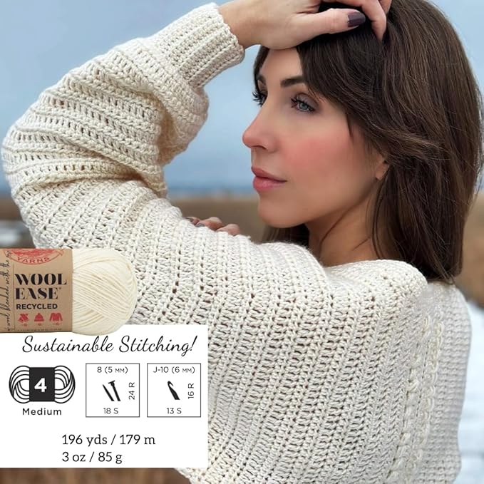 Lion Brand Yarn Wool-Ease Recycled Light Worsted-Weight Yarn for Knitting and Crochet, Red, 3 Pack, Wool and Acrylic Blend Fiber Perfect for Scarves, Hats and Blankets, 196 Yards