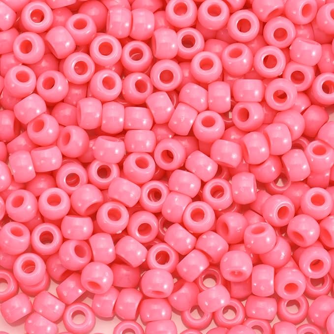 sunrica 1100pcs pink pony beads 6x9mm large hole plastic beads for kandi, hair braids, necklaces, friendship bracelets