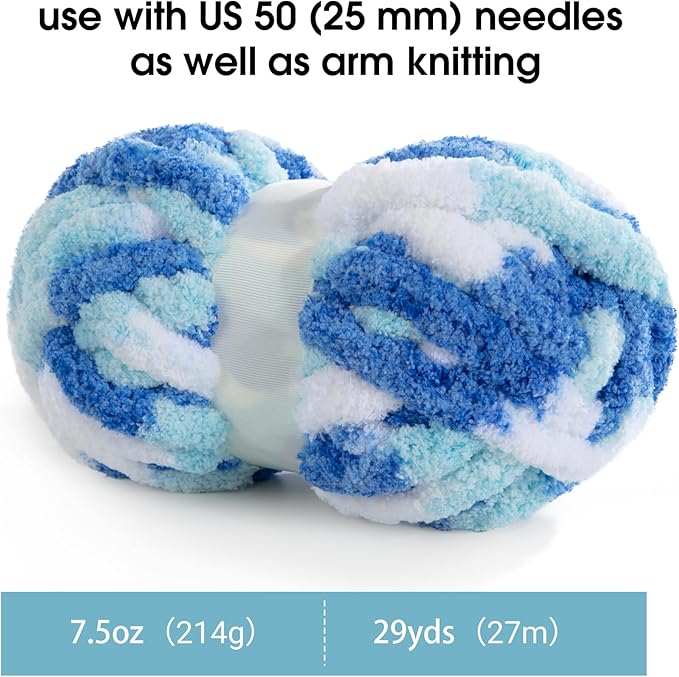 MABOZOO Tie Dye Chunky Yarn for Crocheting & Knitting, 8 Pack - Soft Plush Blue Fluffy Jumbo Chenille Yarn,Giant Thick Fuzzy Bulky(26 yds, 8 oz Each Skein)