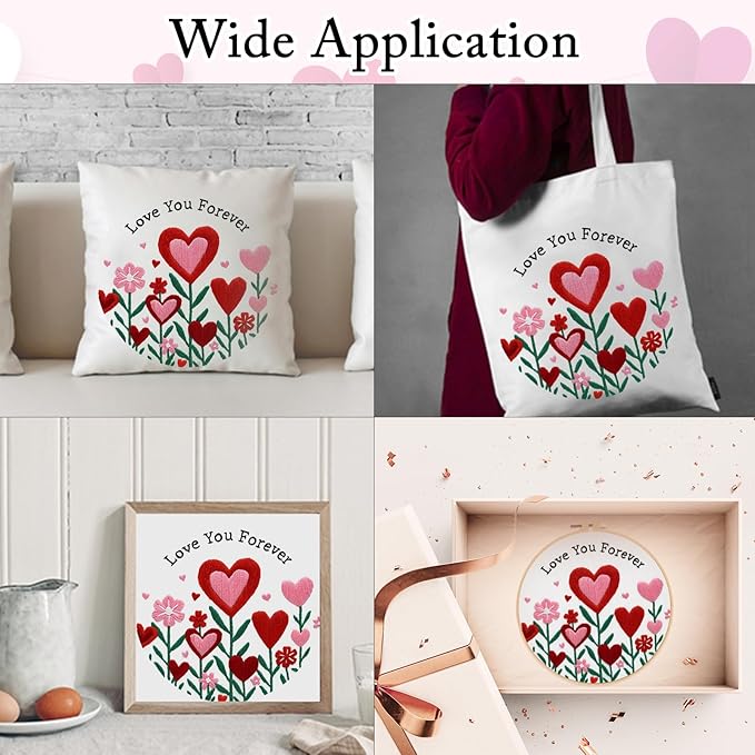 Nuberlic Valentine Embroidery Kit for Beginners - Heart Floral Design Adults Starter Cross Stitch Kit DIY Needlepoint with Hoop, Pre-Printed Fabric, Threads & Step-by-Step Guide