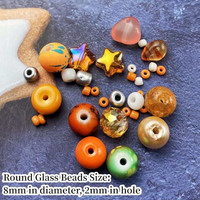 Assorted Glass Resin Beads Multi Size Colors Smooth Cracked Gravel Millet Spacer Beads for Bracelets Necklace Earring DIY Jewelry Making Craft(Orange Series)