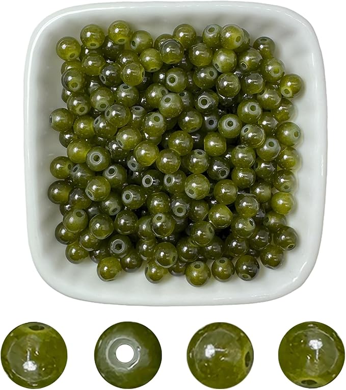 6mm Round Glass Beads for Jewelry Making, 900Pcs Glass Seed Beads for Bracelets, DIY Crafts (Olive Green)