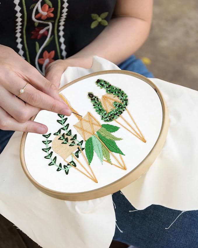 Santune 3 Sets Embroidery Kit for Beginners Needlepoint Cross Stitch Kits for Adults,Stitch Learning DIY Sets with Instruction Video,Stamped Floral Patterns,Hoop,Threads,Sewing Hobby