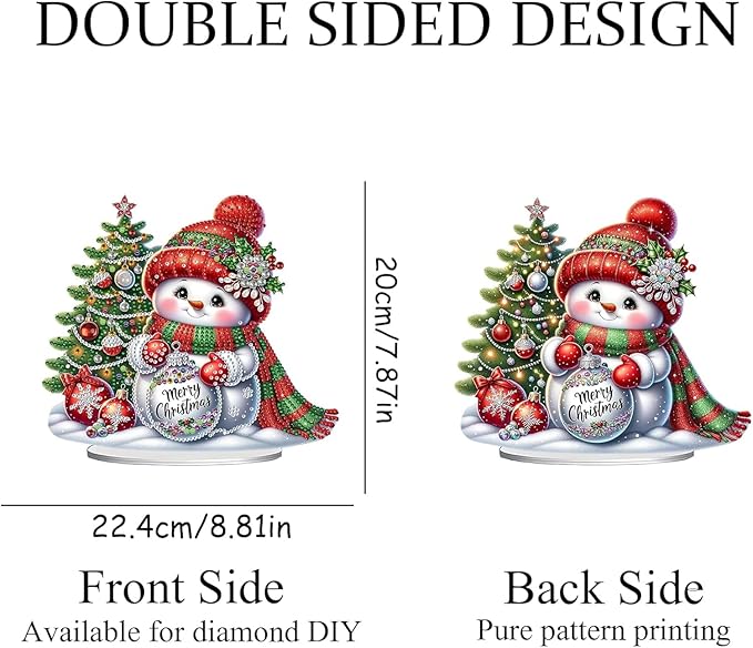 Christmas DIY Diamond Desktop Ornament, Double Sided Special Shaped Diamonds Art Kits, 5D Tabletop Ornaments for Adult Beginner Home Office Decor Crafts Gift (Snowman 02)
