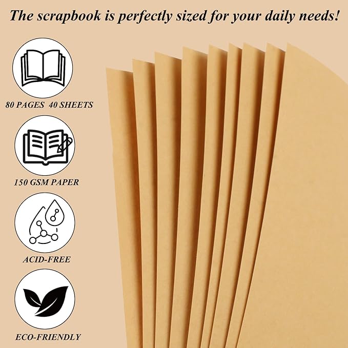 Joyberg Scrapbook 80 Pages, Scrapbooking Supplies 11 x 11 In, Scrapbook Album Suitable for Album Memory Book Wedding, Anniversary Family, DIY Craft Projects (Brown)