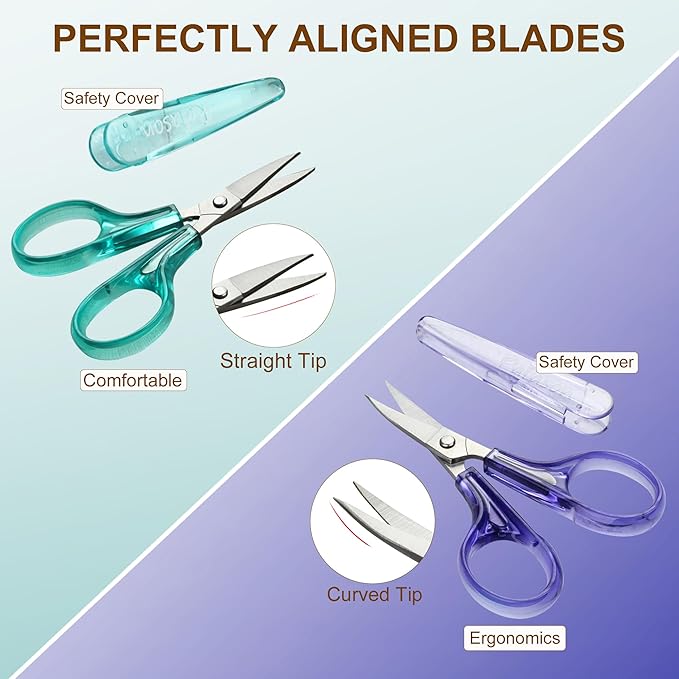 PAFASON Small Travel Embroidery Scissor Set Curved Straight Tip All Purpose for Quilting Sewing Knitting Crafting Cross Stitch Crochet Thread Yarn Paper Fabric Detail Multipurpose Cutting Safety Case