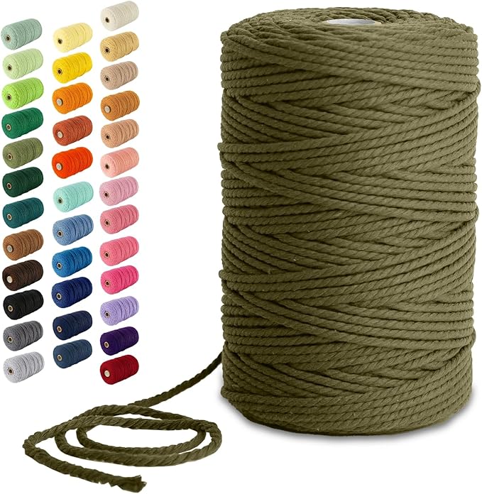 Nook Theory Macrame Cord - 3mm 220 Yards Cotton Rope, 4mm 5mm Yarn, String for Crafts, Perfect for Macrame Wall Hanging and Boho Decorations (Olive)