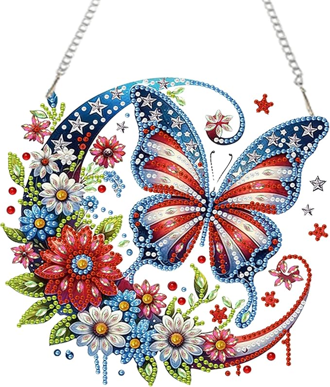 AIBOERL Diamond Art Hanging Kit for Adult,Special Shaped Rhinestone,Double Sided 5D DIY Acrylic Diamond Art Painting Wall Hanging Kits Hanging Ornament (Independence Day)