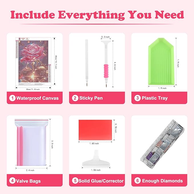 SENQAO Rose Diamond Art Kits for Adults, Valentine's Day Diamond Painting Kit for Beginners, Round 5D DIY Diamond Dots, Full Drill Painting Kit Art and Crafts for Adults Home Wall Decor 12x16inch