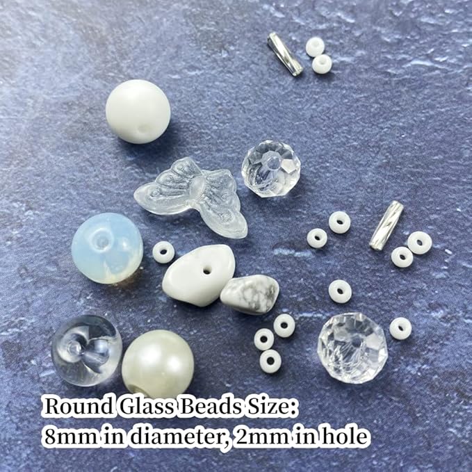 Assorted Glass Resin Beads Multi Size Colors Smooth Cracked Gravel Millet Spacer Beads for Bracelets Necklace Earring DIY Jewelry Making Craft (White Series)