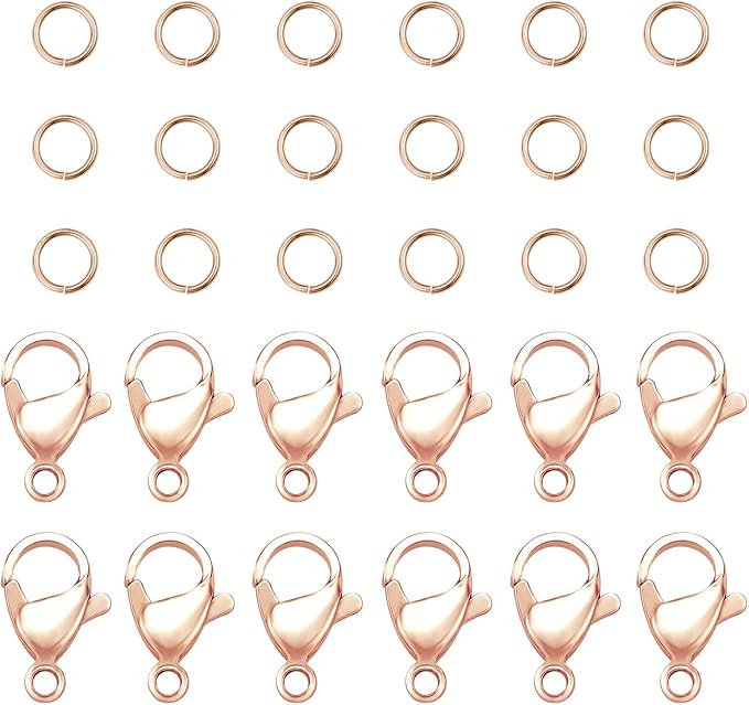 PandaHall 60 pcs 5mm 304 Stainless Steel Jump Rings with 30 pcs Lobster Claw Clasps for Earring Bracelet Necklace Pendants Jewelry DIY Craft Making, Rose Gold