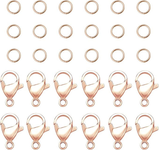 PandaHall 60 pcs 5mm 304 Stainless Steel Jump Rings with 30 pcs Lobster Claw Clasps for Earring Bracelet Necklace Pendants Jewelry DIY Craft Making, Rose Gold