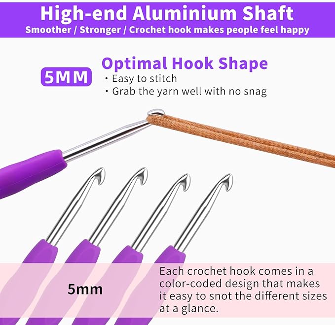 4PCS 5.0mm SizeH Crochet Hooks, Ergonomic Handle Crochet Hooks for Arthritic Hands, Smooth and Extra Long Crochet Needles for Beginners, Knitting Needles for Beginner Handmade DIY Multicolor