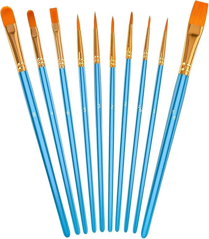 Soucolor Watercolor Paint Brushes Set, 10-Pack Round Pointed Tip Professional Artist Paintbrushes for Canvases Ceramic Miniature, Model Ships and Airplanes Boards Rock Body Face Nail Art, Blue
