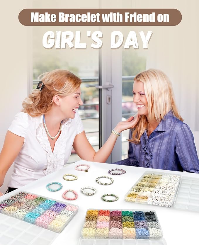 ClaBead 14000 Pcs Clay Beads Bracelet Making Kit for Adults, 3 Boxes 48 Colors Clay Beads for Bracelets Making, Jewelry Making Kits with Letter Beads for Girls 13-15, Friendship Bracelet Kit for Women
