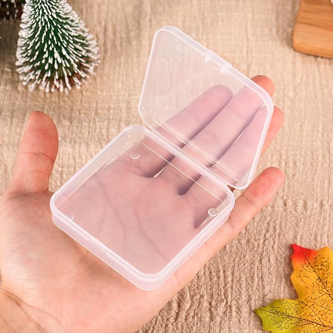 SATINIOR 12 Pack Clear Plastic Beads Storage Containers Box with Hinged Lid for Beads and More (2.75 x 2.75 x 0.67 Inch)