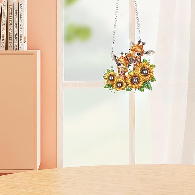 AiYuanzsh Sunflower Giraffe 5D DIY Diamond Art Painting Hanging Kits Creative Design Special Shaped Crystal Pendant Kits Home Decoration Ornament