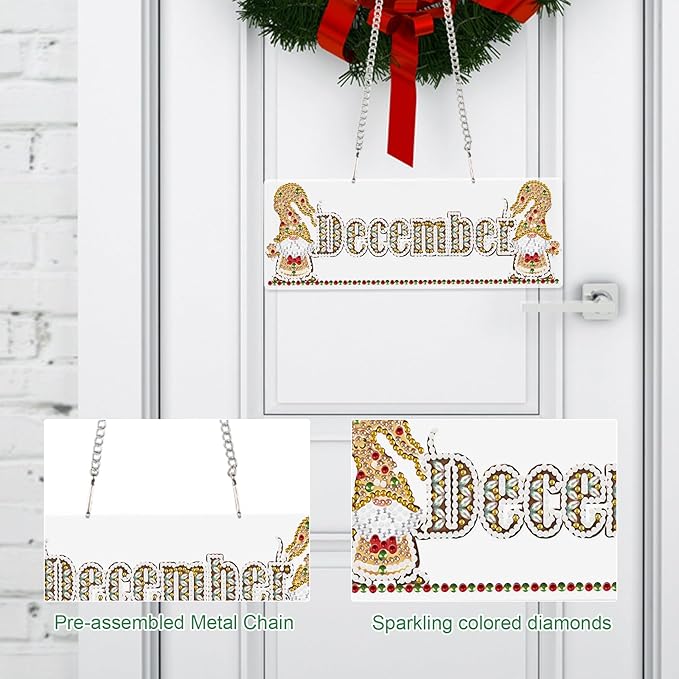 Diamond Painting Kits Hanging Pendants, DIY Crystal Rhinestone Wreath Kits, Colored Imitation Art Point Crystal Diamond Art Window Pendants Home Garden Wall Door Birthday Festival Gifts (December)