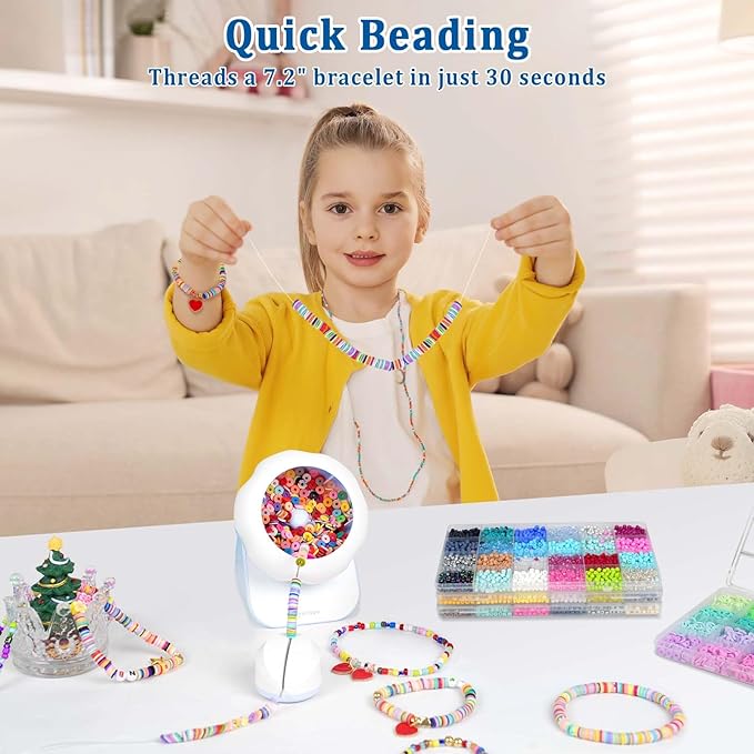 Clay Bead Spinner, Electric Bead Spinner for Jewelry Making, Bracelet Spinner and Necklace Making Machine with Bead Needles and Thread, Seed Bead Spinner, Clay Bead Bracelet Spinner (Blue), (No Beads)