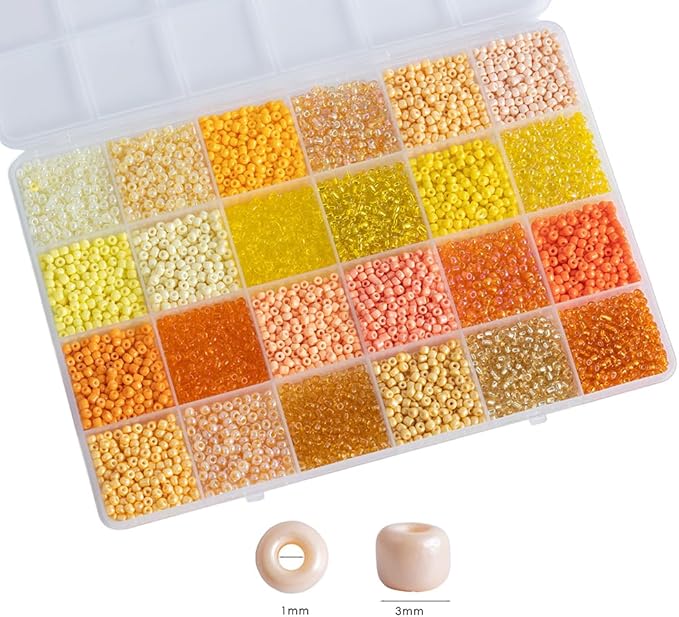 Yellow Colors 3mm Seed Beads, 5200Pcs Glass Seed Beads Kit with Storage Box for DIY Necklace Bracelet Crafts