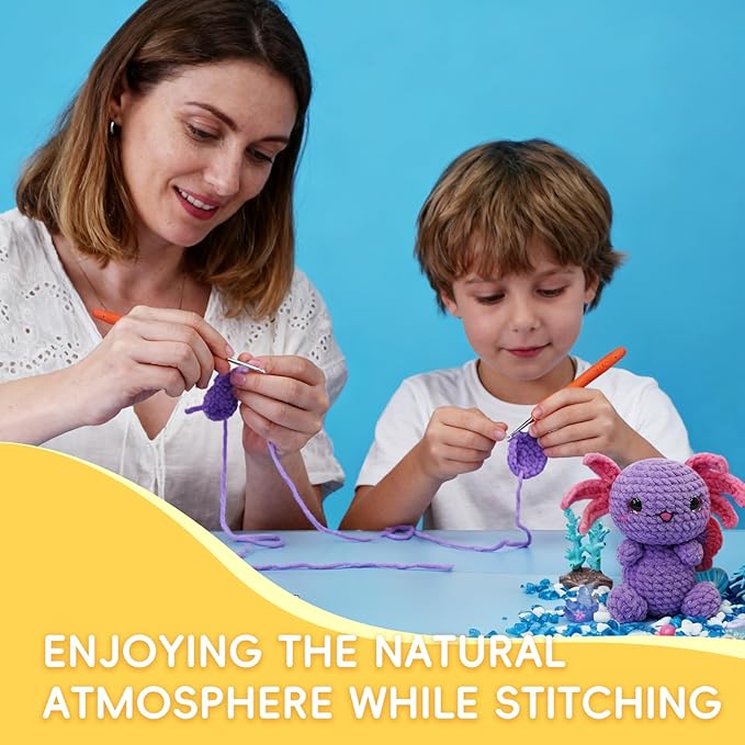 LUDOTEK Crochet Kit for Beginners, Crochet Animal Kits,Crocheting Kit for Starters with Step-by-Step Video Tutorials, Beginner Crochet Kits for Adults(2 Pack Axolotl)