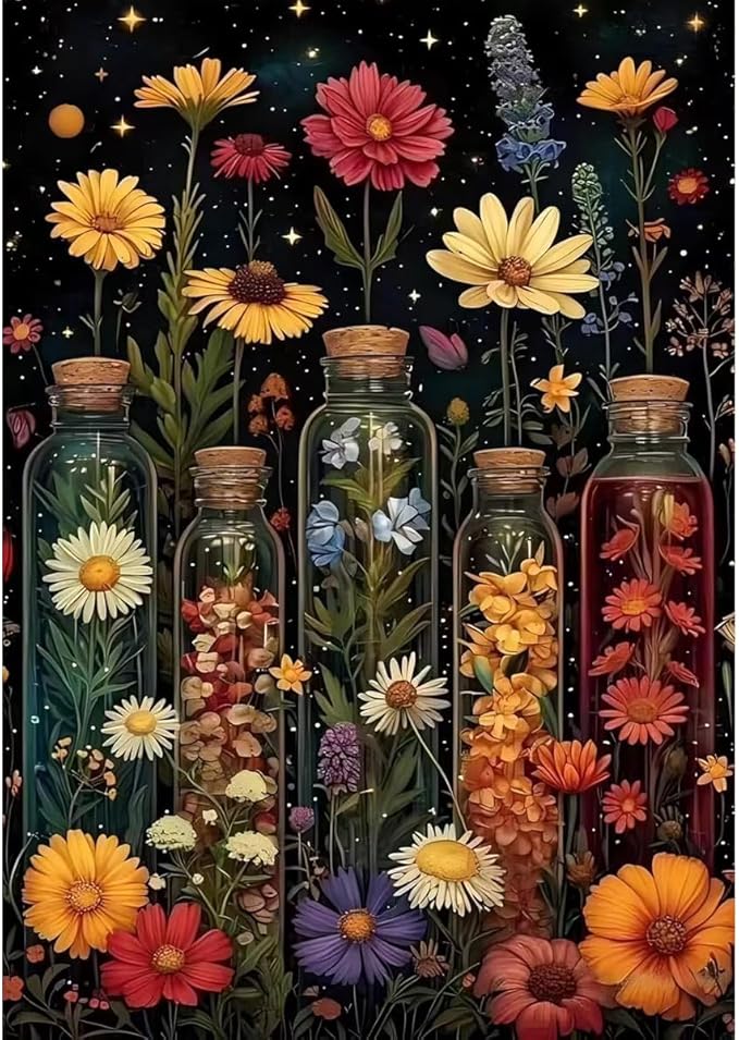 GEMFAMILY 5D Flowers Diamond Art Kits for Adults,Diamond Painting Kits for Bottle Flower,DIY Round Full Drill Diamond Painting Kits for Beginner Home Wall Decor 12 X 16 Inch