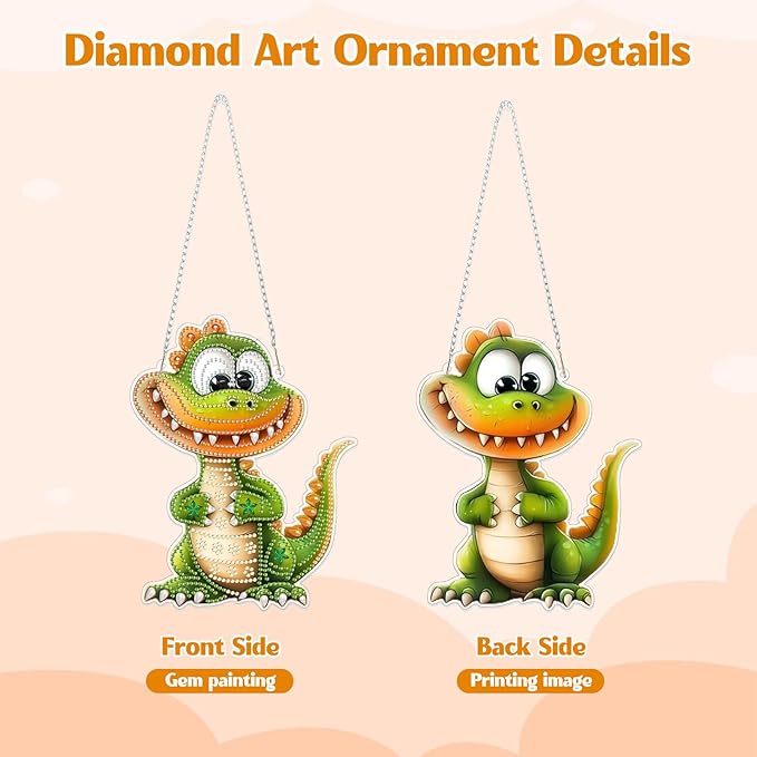 GHHKUD Hanging Diamond Art Dinosaur Pendants Kits, DIY Hanging Decoration Double Sided Animals Diamond Pinting Ornaments for Adults Kids Gifts for Home Decor