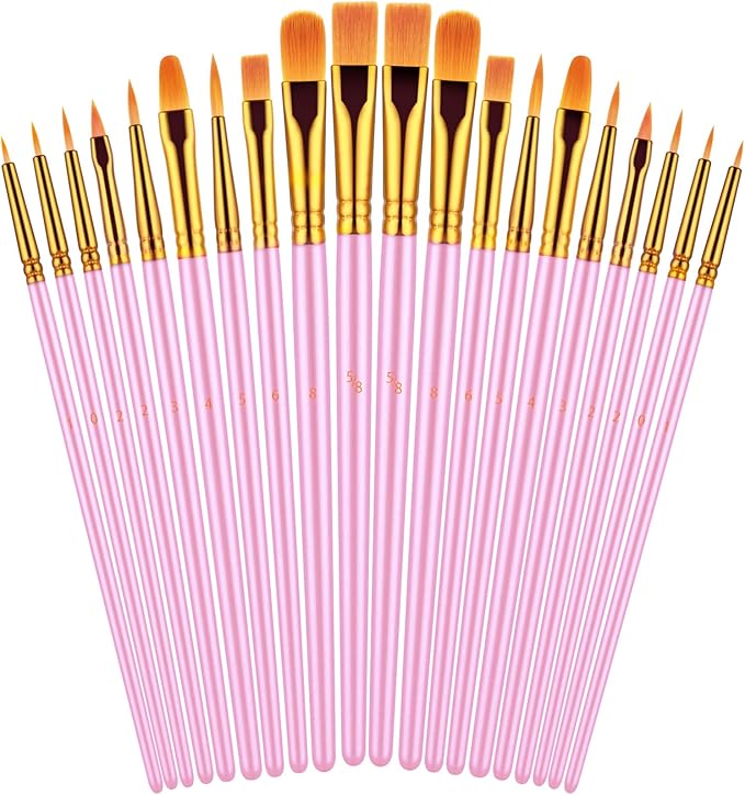 Paint Brushes Set, 20 Pcs Paint Brushes for Acrylic Painting, Oil Watercolor Acrylic Paint Brush, Artist Paintbrushes for Body Face Rock Canvas, Adult Drawing Arts Crafts Supplies, Pink