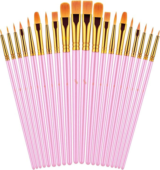 Paint Brushes Set, 20 Pcs Paint Brushes for Acrylic Painting, Oil Watercolor Acrylic Paint Brush, Artist Paintbrushes for Body Face Rock Canvas, Adult Drawing Arts Crafts Supplies, Pink