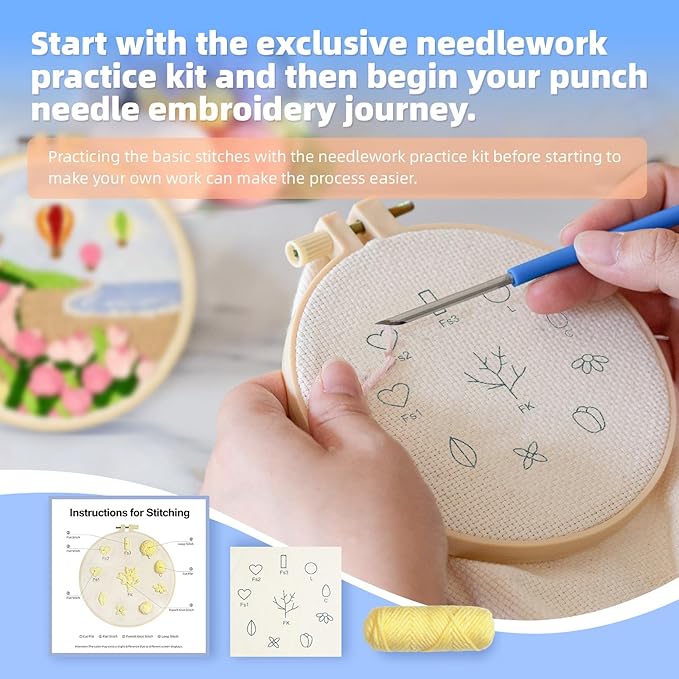 Punch Needle Kits Adults Beginner,Embroidery kit for Beginners,Punch Needle kit for Beginners, Includes All Tools and Materials,Easy to Follow Instructions and Videos(Summer Landscapes)