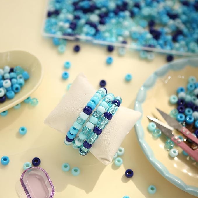 megoogo 1000pcs blue pony beads, royal blue beads for bracelets hair beads for braids kandi beads assorted opaque round plastic beads for diy crafts home decor hanukkah decorations