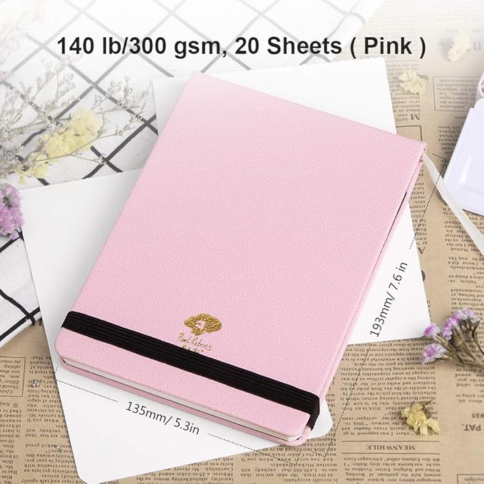 Paul Rubens Art Supplies Watercolor Paper, 100% Cotton Hot Press Watercolor Journal 7.6” x 5.3”, 20 Sheets (140lb/300gsm), Acid-Free for Watercolors, Gouache, Acrylics