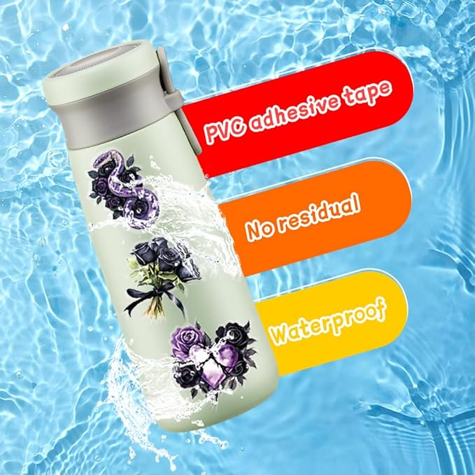 50Pcs Waterproof Vintage Stickers,Scrapbooking Supplies Kit,Aesthetic Decorative Craft Sticker for Planner, Bullet Journaling, Junk Journal, Water Bottles, Laptop, Retro Craft.Black Rose