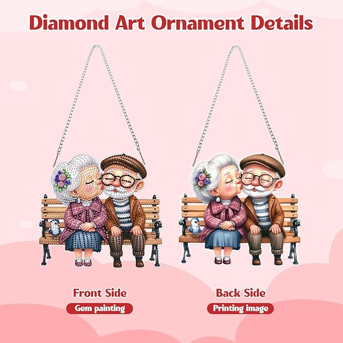 GHHKUD Love Diamond Art Hanging Kit for Adults, DIY Double Sided Diamond Painting Hanging Grandparents Kits Adults, Special Shaped Acrylic Ornaments Pendants for Window Home Garden Wall