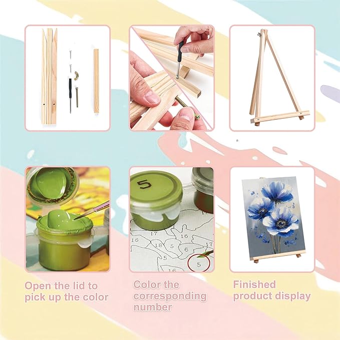 Easy Flower Paint by Numbers for Adults with Framed Canvas - with Wooden Easel, Flowers Paint by Number for Beginners, DIY Acrylic Oil Painting on Canvas with Brushes for Home Wall Decor (8x12 inch)