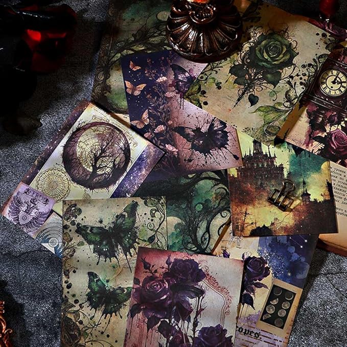 80 Sheets Gothic Scrapbook Paper, Vintage Junk Journal Supplies for Scrapbooking Kit, Magic Decorative Paper for Journaling Book Pages, Dark Academia Wall Decor for Room Decorations