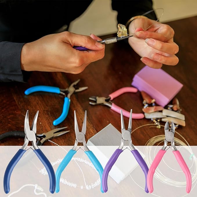 4 pack jewelry making pliers tools set, jewelry making needle nose chain nose round bent pliers wire cutter for bracelet beading diy craft jewelry making supplies